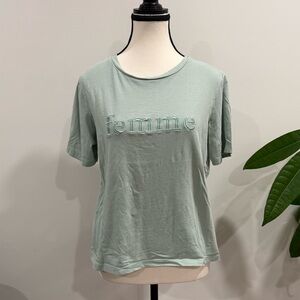 b.young Mint Green Embroidered “Femme” T-Shirt – Size M